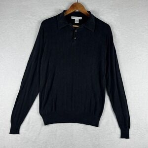 Ryan Harris Silk Polo Sweater‎ Mens Large Black Long Sleeve Ribbed Knit Pullover